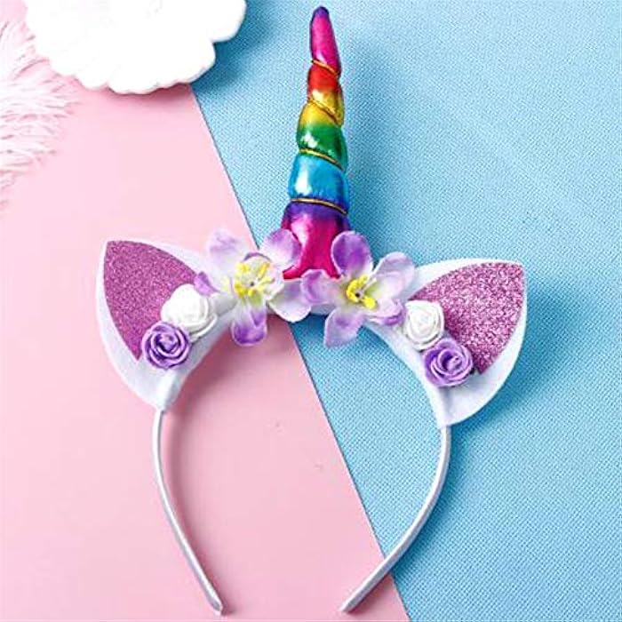 HIDOLL Unicorn Horn Headband Flower Ears Headband Rainbow Color Different Design for Girl Party Birthday Cosplay Festivals (MUTI) - Image 2